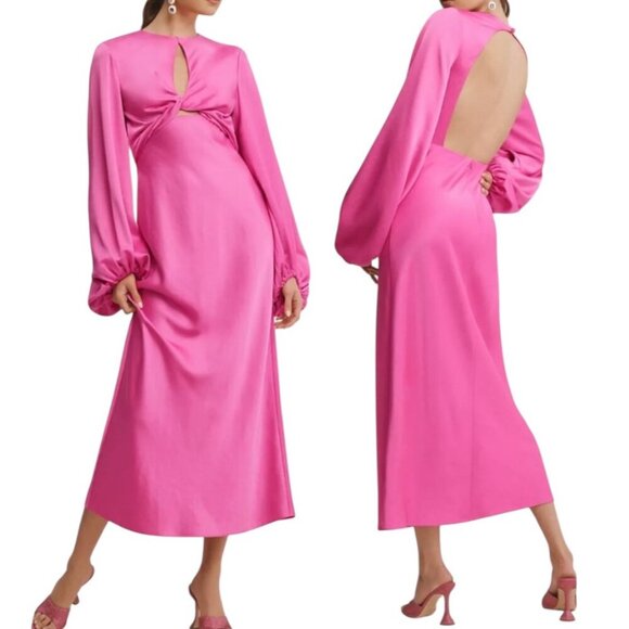 Significant Other Demi Pink Satin Open Back Midi Gown Dress 10 Evening Cocktail - Picture 1 of 12